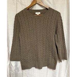 Lands End Drifter Cable Knit Sweater Womens Medium Long Sleeve Brown Cotton wool
